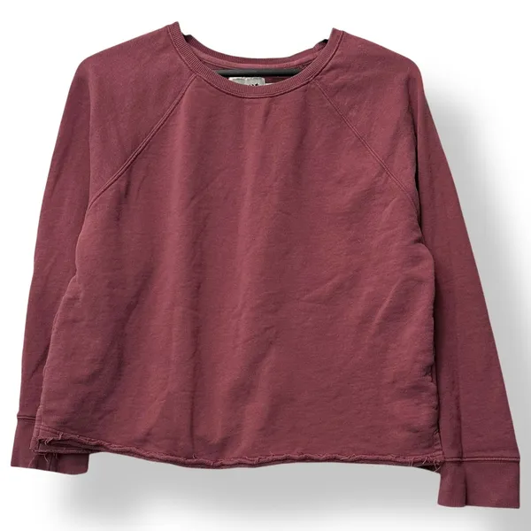 Pact Cropped Sweatshirt Burgundy Raglan Sleeve Raw Hem Organic Cotton Size L - Image 2