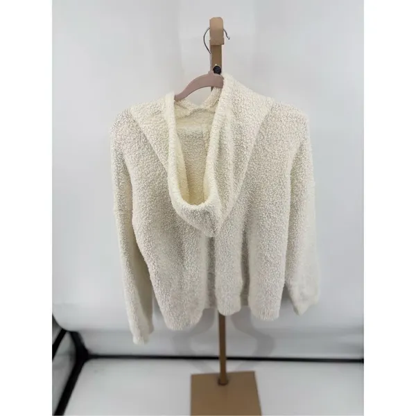 Aerie Fleece Hoodie Sweatshirt Heart Detail Cream Size Medium - Image 11