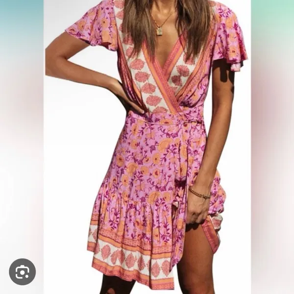 Viral Floral Wrap Dress Pink Size L - Image 3