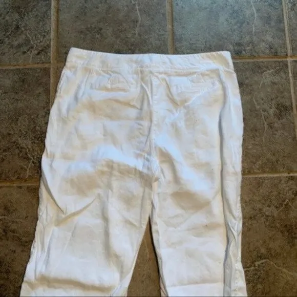 Nordstrom Signature Women's Size 14 Drawstring Waist Pants White Linen Blend - Image 11