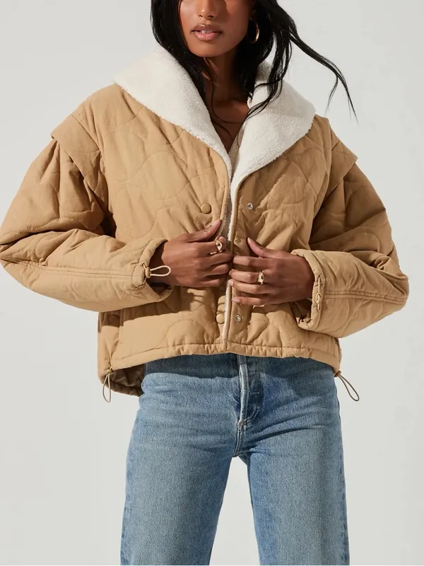 ASTR The Label Nadine Quilted Faux Shearling Jacket Tan Size Medium - Image 2