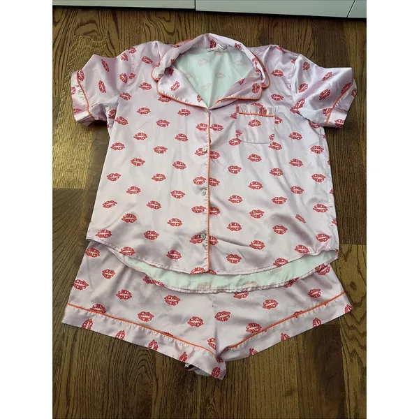 Victorias Secret AFTERHOURS LIPS Silky SATIN Pajama Set Size XL Pink - Image 2