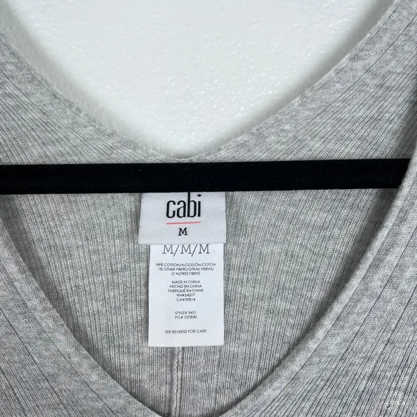 Cabi Watson Pullover Sweater Grey Ribbed V-Neck Dolman Sleeve 5451 Womens Size M - Image 3