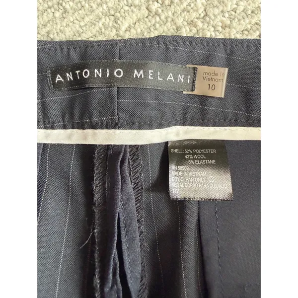 Antonio Melani Black‎ Pinstripe Wool Blend Wide Leg Dress Pants Womens 10 - Image 3