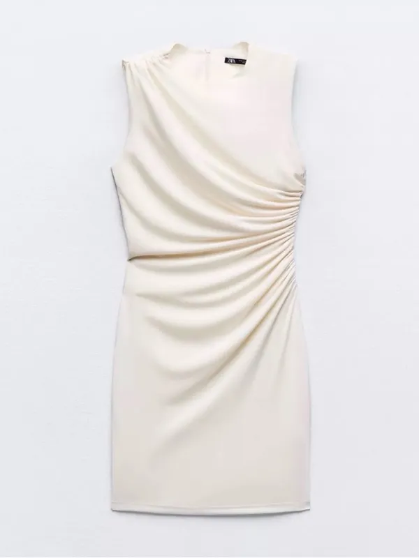 Zara Cream Sleeveless Ruched Mini Dress - Image 5