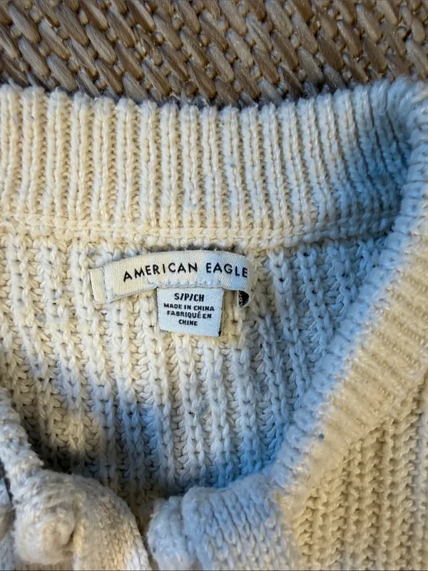 American Eagle Cream Lace-Up Ribbed Crewneck Sweater - Women's - Image 2