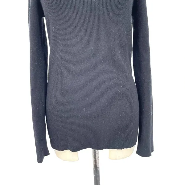 Torn by Ronny‎ Kobo Cut Out Neckline Black Long Sleeve Ribbed Sweater Size Large - Image 3