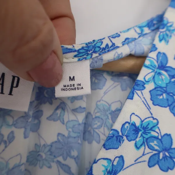 Gap Womens Blue White Floral V-Neck Tiered Mini Dress Size M Rayon Pockets - Image 4