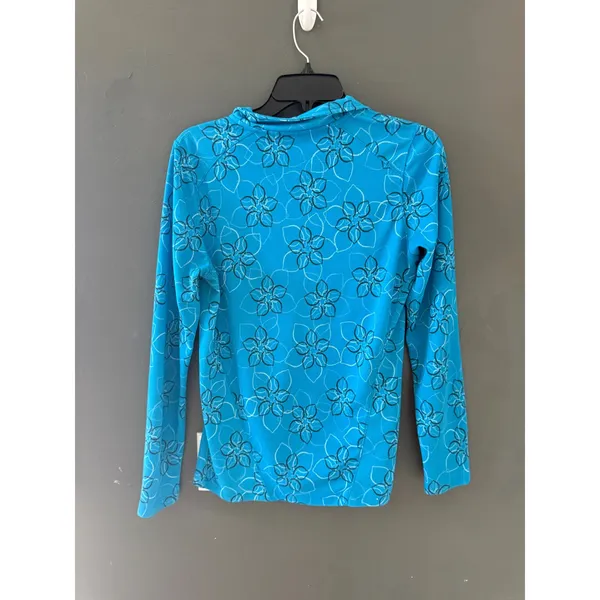 L.L. Bean Womens‎ Turquoise Blue Floral Quarter Zip Pullover Active Top Size M - Image 4