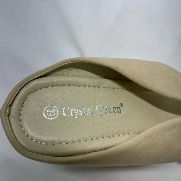 CRYSTAL QUEEN NEW BEIGE WEDGE SANDAL W/WOVEN TRIM SZ‎ 7.5-8 3.5” Wedge heel - Image 8