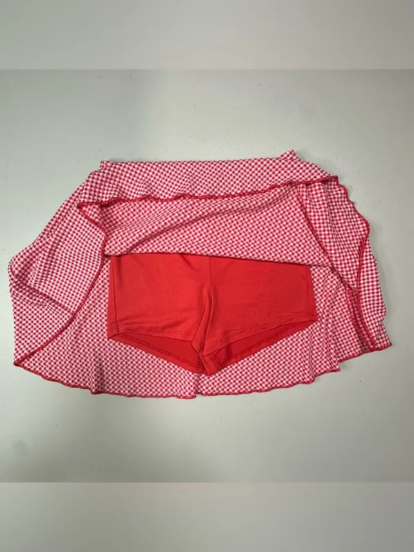 Wild Fable Red White Gingham Skort XS Mini Flare Pull-On Shorts Skirt NWT - Image 3