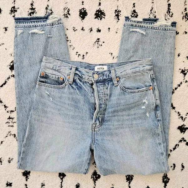 Pistola‎ Charlie High-Rise Classic Straight Distressed Jeans 28 - Image 3