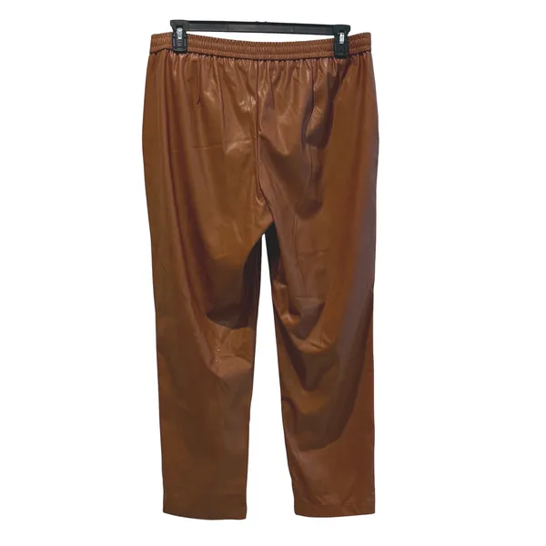 Nine West Jogger Pants Brown Good Faux Leather Seam‎ Detail Women Large - Image 4