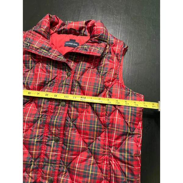 Lands End‎ Womens Red Tartan Plaid Diamond Quilted Puffer Vest Small 6-8 - Image 4