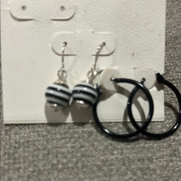 Croft & Barrow Striped Dangle and Black Hoop Earrings - Image 2