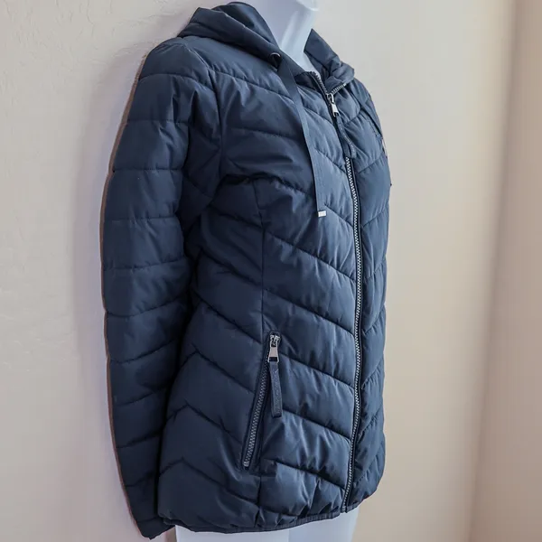 Lauren Ralph Lauren Puffer‎ Jacket Womens XS Navy Blue Chevron Quilted Hood Coat - Image 7