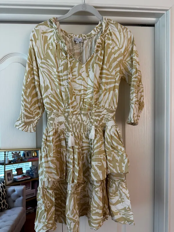 Patrons of Peace Tiered Yellow-White Printed Mini Dress - Image 2