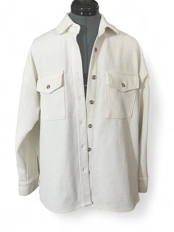 Forever 21 White Waffle Knit Shacket Women’s Size Small Gorpcore Minimalist - Image 2