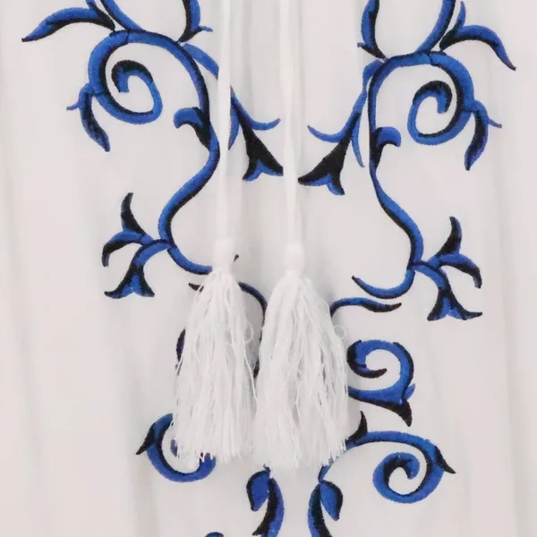 Lulus Embroidered Boho Shift Dress Swim Cover Womens Size M White‎ Blue Resort - Image 9