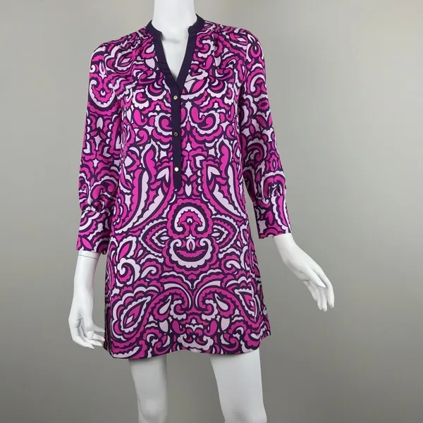 Juicy Couture Purple Print Tunic Shirt Dress Sz XS Colorful Maximalist - Image 2