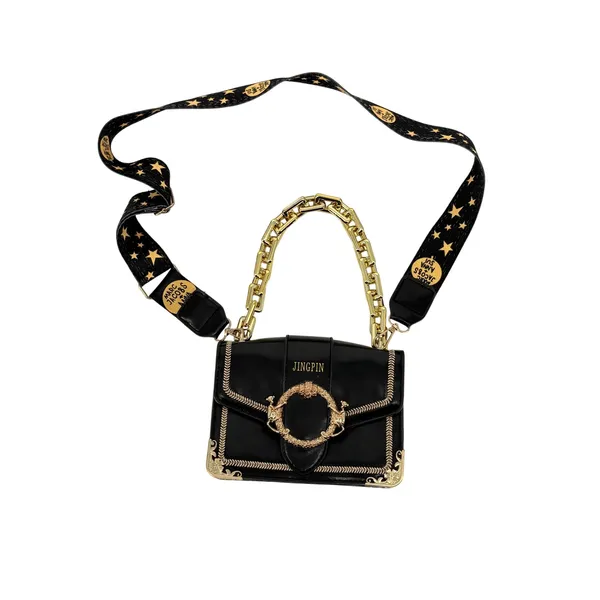 Black Crossbody Bag Gold Chain Star Guitar Strap‎ Jingpin Mini Shoulder Handbag - Image 3