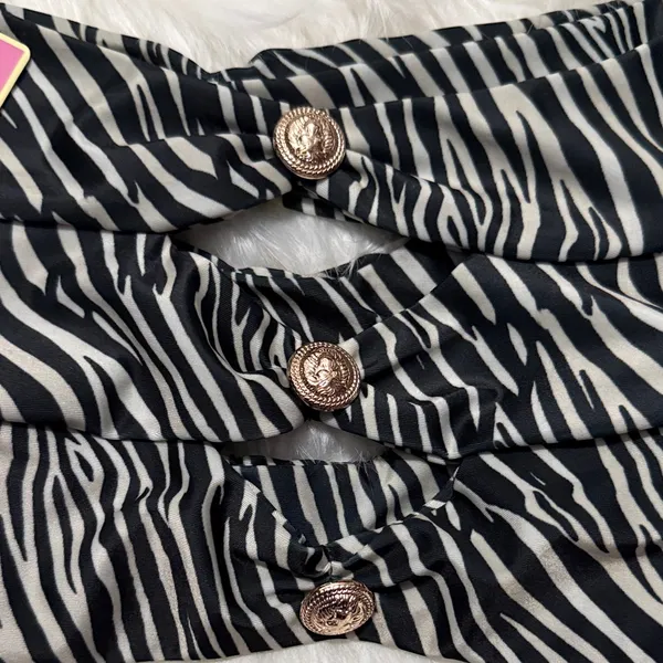 Strawberry Milk Mob Zebra Print Bikini Tube Crop Top Cut Out Strapless Swimsuit - Image 6