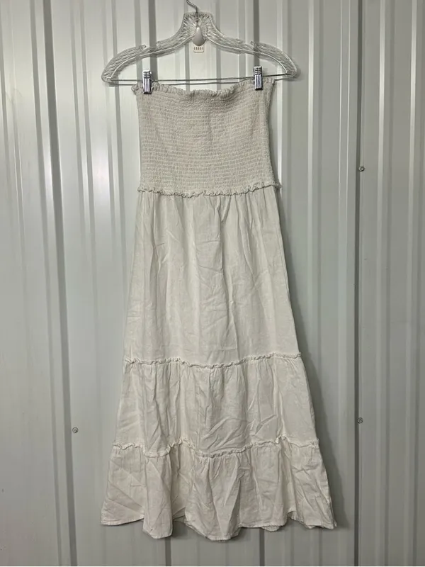 4Our Dreamers Ruffle Tier Linen Blend Midi Dress Cottagecore Romantic Boho Chic - Image 2
