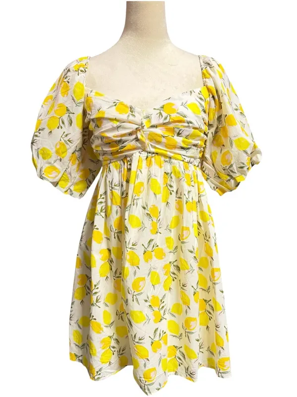 TRIXXI Los Angeles Lemon Print Puff Sleeve Mini Dress Size M NWT - Image 3
