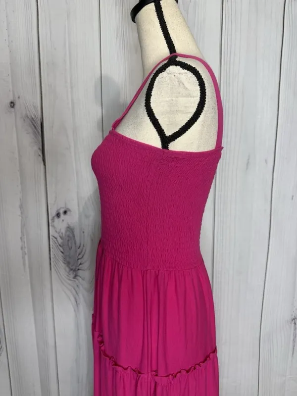 Zenana Sundress Womens Sz Large Pink Knit Smocked Tiered Boho Soft Stretch - Image 11