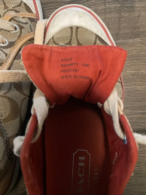 Women’s Coach Tan & Beige Signature Canvas Sneakers w/ Coach Logo Size 7.5M - Image 6