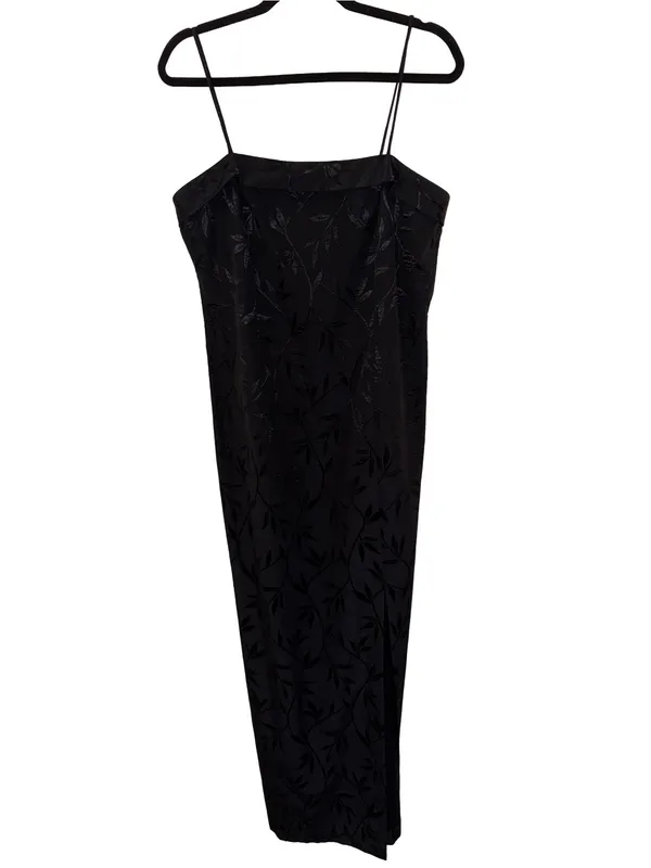 Vintage J.R. Nites by Caliendo Black Tonal Floral Jacquard Maxi Dress - Image 11