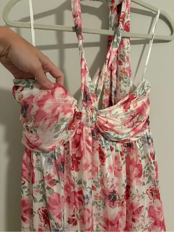 Lulu’s Pink Floral Halter Mini Dress size Medium - Image 3
