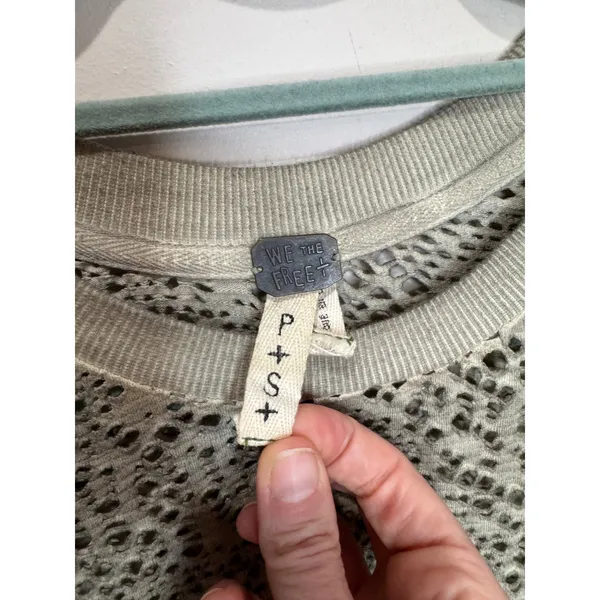 Free People We the Free Green‎ Distressed Sweatshirt Holes Sz XS 100% Cotton - Image 5