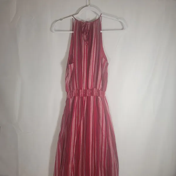 Universal Threads Red Pink Striped Halter Maxi Dress Smocked Waist Boho Small - Image 3