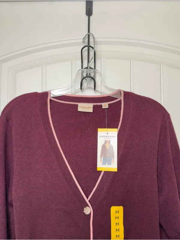 Scotch‎ Soda Amsterdam Medium Burgundy Pink Lined Preppy Cardigan Grandpacore - Image 4