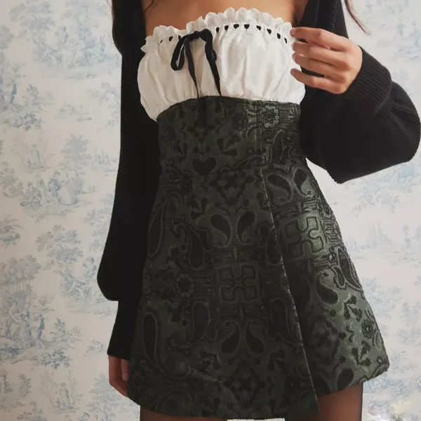 Urban Outfitters White Green Black Antoinette Strapless Brocade Paisley Romper - Image 12