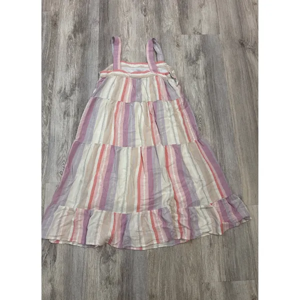 Rails Amaya‎ Juliette Stripe Tiered Linen Blend Midi Dress Pink Purple Medium - Image 5