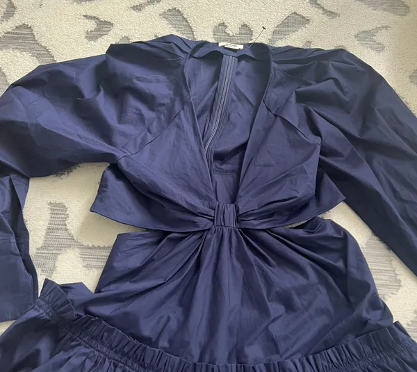 Jason Wu Navy Blue Long Sleeve Cutout Knot Fit & Flare Dress Size Small NWOT - Image 3