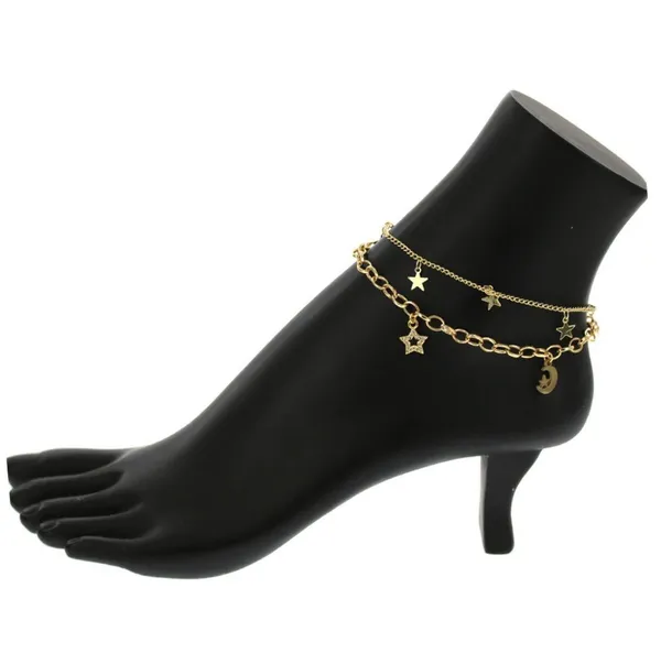 Gold Plated Stars & Moon Charm Anklet - Image 2