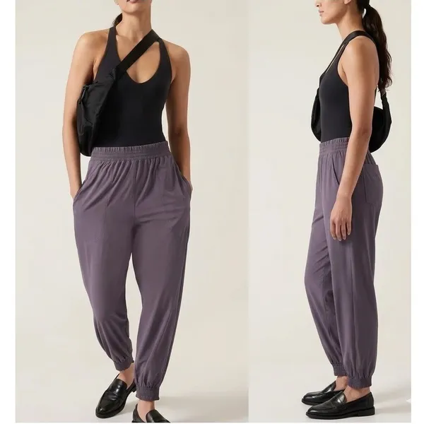 Athleta Savannah Jogger Pants‎ Dusk Violet Paperbag Waist FeatherweightStretch 2 - Image 2