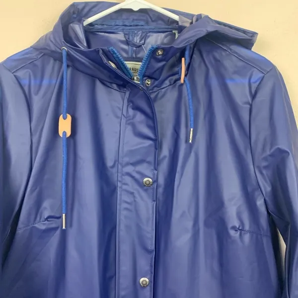 Levi's Blue Rain Jacket Trench Coat Hooded XS Long Line Snap Buttons Waterproof - Image 6
