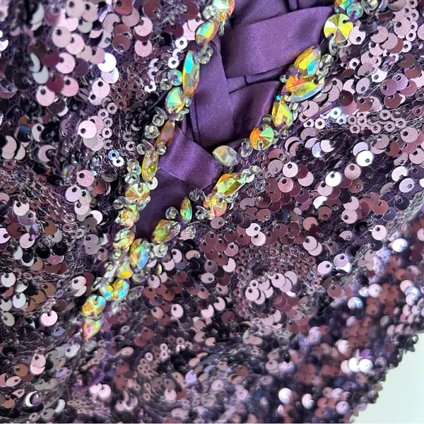 Cinderella Divine Purple‎ Strapless Sequin Beaded Corset Back Long Gown Dress 4 - Image 12