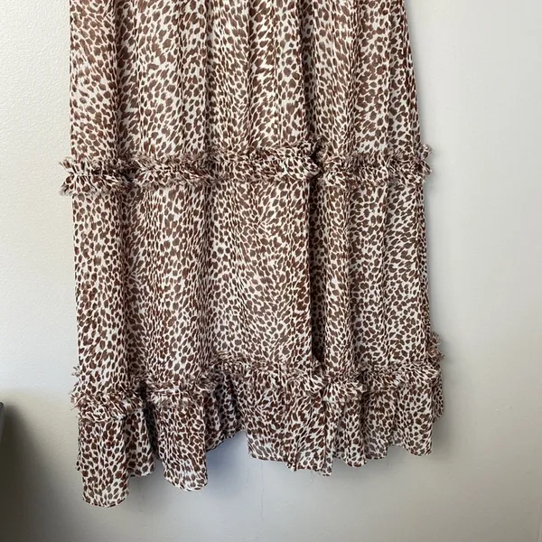 1.State‎ Animal Print Chiffon Smocked Mock Neck Dress in Brown Taupe - Image 7