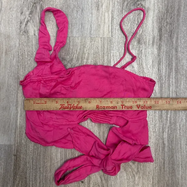 Free‎ People Mila Top Hot Pink Asymmetric One Shoulder Cutout Bow Crop Womens XS - Image 7
