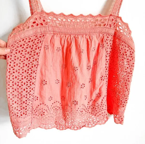 Pink Eyelet Embroidered Cropped Cami Top sz Small - Image 7