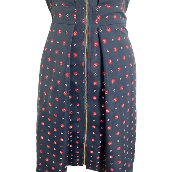 Tommy Hilfiger Navy Blue Red Geometric Floral Front Zip Fit Flare Dress Size 2 - Image 2