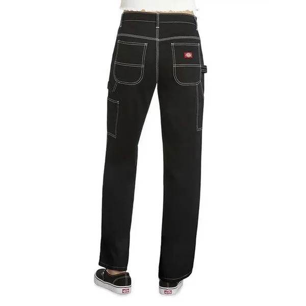 Dickies Cargo Black Straight-Leg Pants with White Stitching and Side Pockets - Image 5