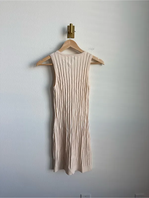 Anthropologie Jacquie The Label Textured Ribbed Knit Fitted Mini Dress Ivory Small - Image 8