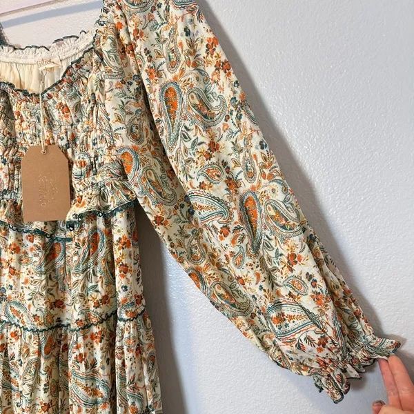 Listicle Size-M-L Maxi Dress Paisley Smocked Tiered Cream Cotton - Image 12
