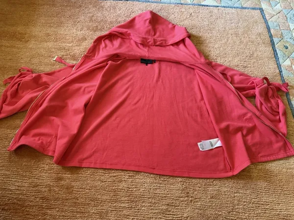 Donna Karan Active Pink Zip Hoodie Bell Sleeves Drawstring Cuffs Women’s M - Image 6